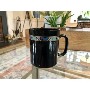 France Arcoroc Coffee Mug, Black Abstract Print Art Cup, Vintage Black French